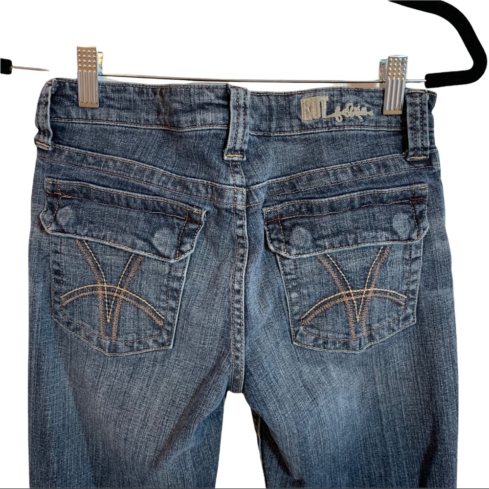 KUT from the KLOTH Womens 2‎ Jeans Flap Pockets Boot Medium Wash Blue.